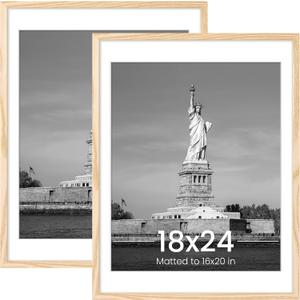 ENJOYBASICS 18x24 Picture Frame, Display Poster 16x20 with Mat or 18 x 24 Without Mat, Wall Gallery Photo Frames, Natural, 2 Pack