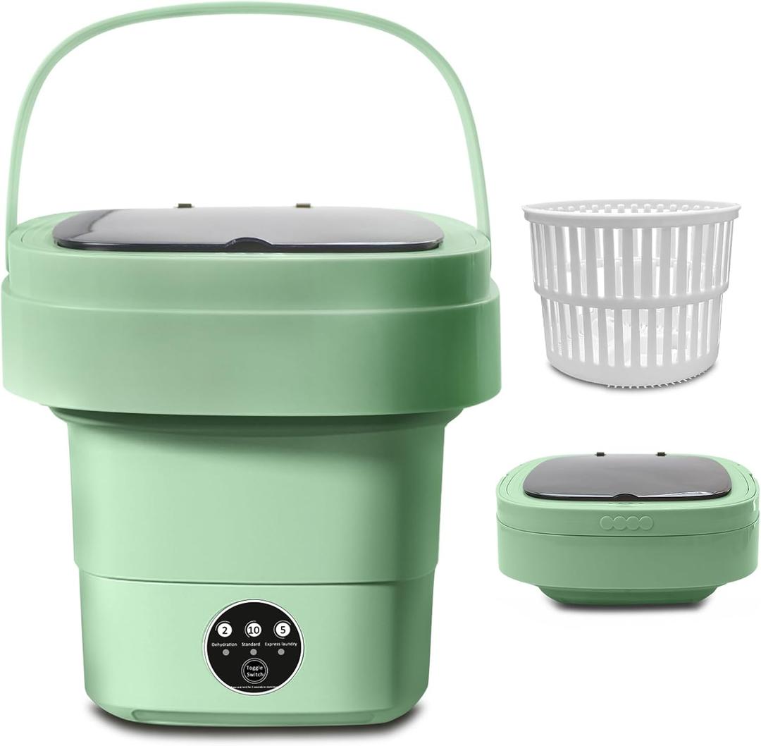 Portable Washing Machine, Foldable Personal Washer w/Integrated Drain Pipe and Spin Basket for Light Clothes, 3 Cleaning Modes, Blue Light Collapsible Laundry for Travel, Apartment, RV, Baby Clothes