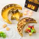 Seeloowy 4 Pcs Eid Mubarak Trays Decor Ramadan Moon Serving Trays Star Islam Muslim Food Serving Tray Iron Tray Decorations for Ramadan Islam Party Dessert Pastry Display Holder Decoration