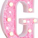 Pooqla LED Marquee Letter Lights, Light Up Pink Letters Glitter Alphabet Letter Sign Battery Powered for Night Light Birthday Party Wedding Girls Gifts Home Bar Christmas Decoration, Pink G (Warm White)