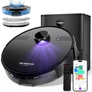 MONSGA Robot Vacuum and Mop Combo, 6000Pa Robotic Vacuum with 3.5L Self Emptying Station, Lidar Navigation Robot Vacuum Cleaner, 180mins Runtime, APP/Remote/Voice Control, for Hard Floors and Carpets