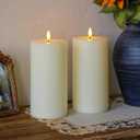 Flameless Flickering 4" x8" Real Wax Ivory Remote Candles with Candle Grease, Pack of 2 Timer LED Battery Operated Fake Warm Light Pillar Candles for Home, Banquet, Ceremony Decoration