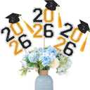 10 Pcs Graduation Table Centerpieces Sticks with Tassels, class of 2026 Grad Cap Picks Table Decoration Cupcake Toppers for Party Centerpiece Decoration Supplies(Black and Gold)