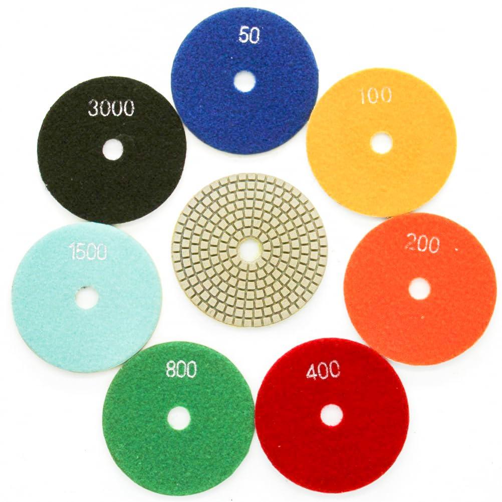 Diamond Polishing Pads Wet 7-Step Polishing Sanding Grinding Pads 7 Pcs Set for Granite Marble Stone 4 Inch Grit 50-3000