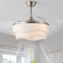 42" Silver Retractable Ceiling Fan with Light, Boho Fandelier Ceiling Fans Remote Control, Caged Chandelier with Fans for Living Room, Bedroom, Dining Room