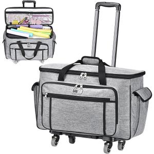 CAB55 Rolling Carrying Case for Cricut Maker 3/Maker 4/Maker/Explore 4/Explore 3/Explore Air 2, Double-Layer Storage Bag with 4 Wheels & Mat Pocket for Cricut Cutting Machine, Accessories & Tools