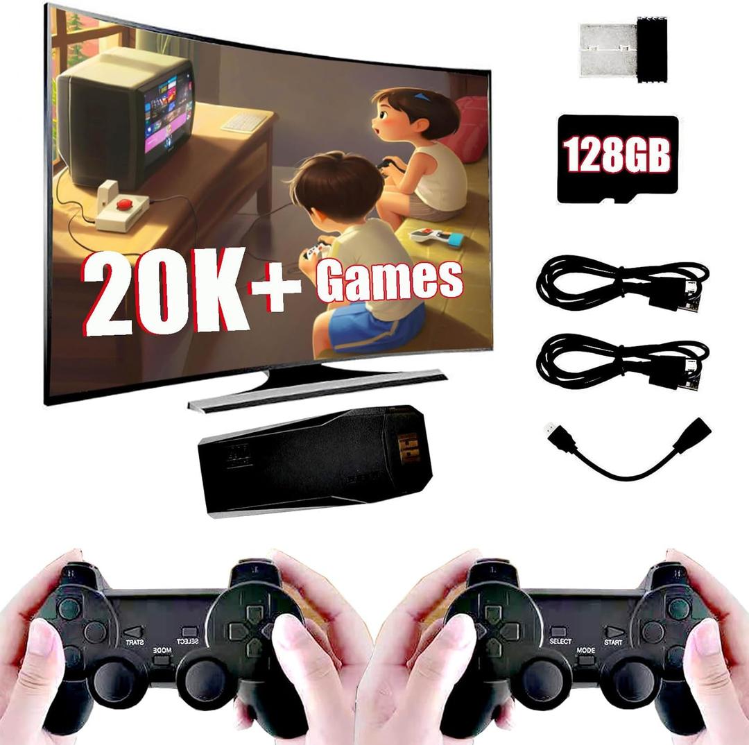 128GB 2025 Retro Gaming Console Retro Plug and Play for 90s Old Arcade Classic Video Games tv Stick Over 20000 2.4g Wireless Controller Gamepad x2
