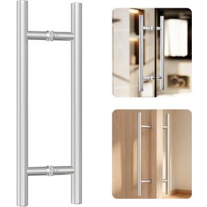 Ranbo 18" Door Pull Handle, 1.2mm 304 Stainless Steel, Brushed Nickel | 11-13/16" Hole Spacing, Fits 1/4"3/4" Glass Doors and 1-3/8"2-3/16" Wood Doors, for Shower, Barn and Storefront Door