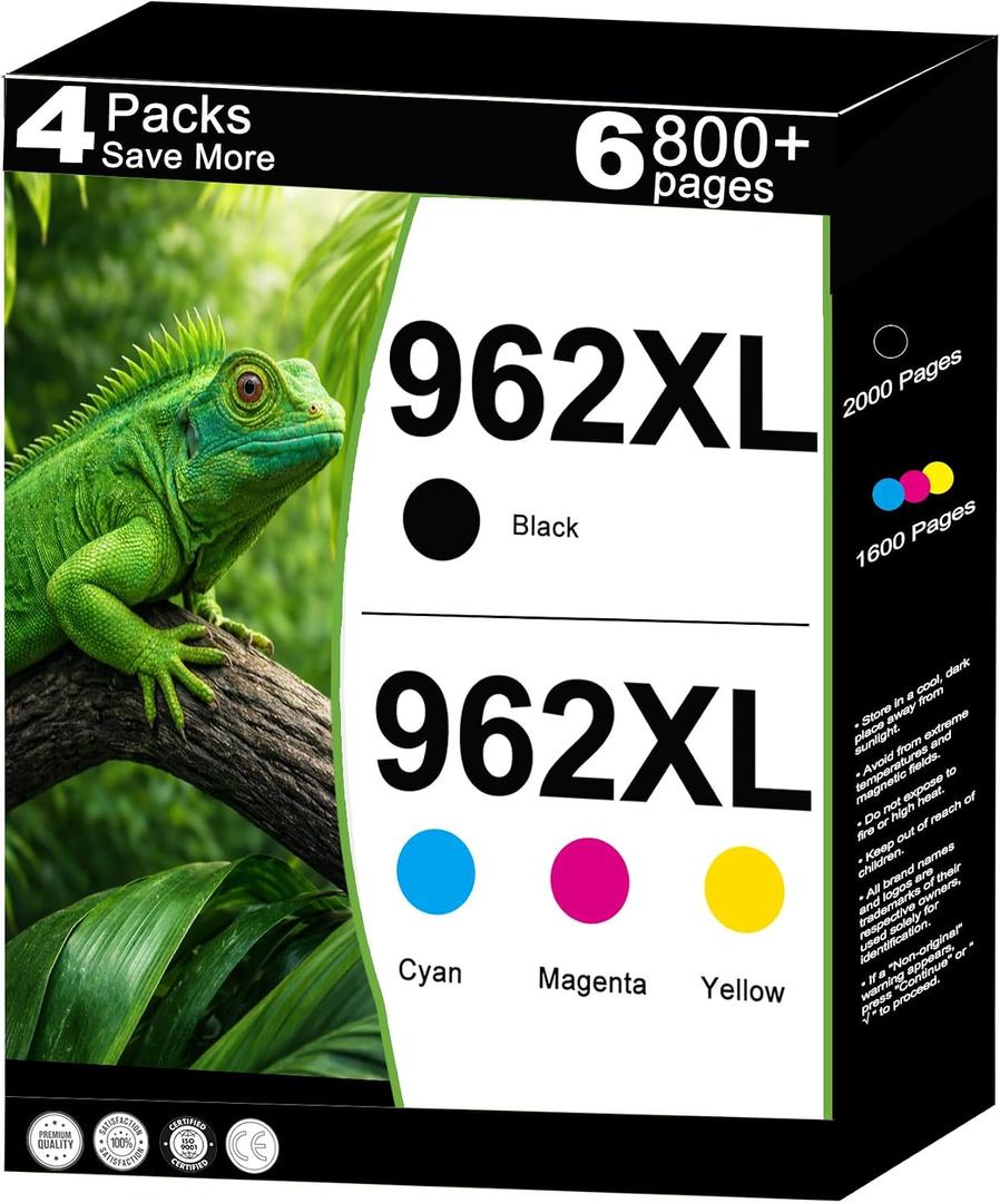 962XL Ink Cartridges Replacement for HP 962 XL Combo Pack Work with 9012e 9010e 9012 9020e 9019 9015e 9010 9015 9025e 9020 9018e 9018 9025 Printers with V24.2.1 Chip 4 Packs-Cyan Magenta Yellow Black