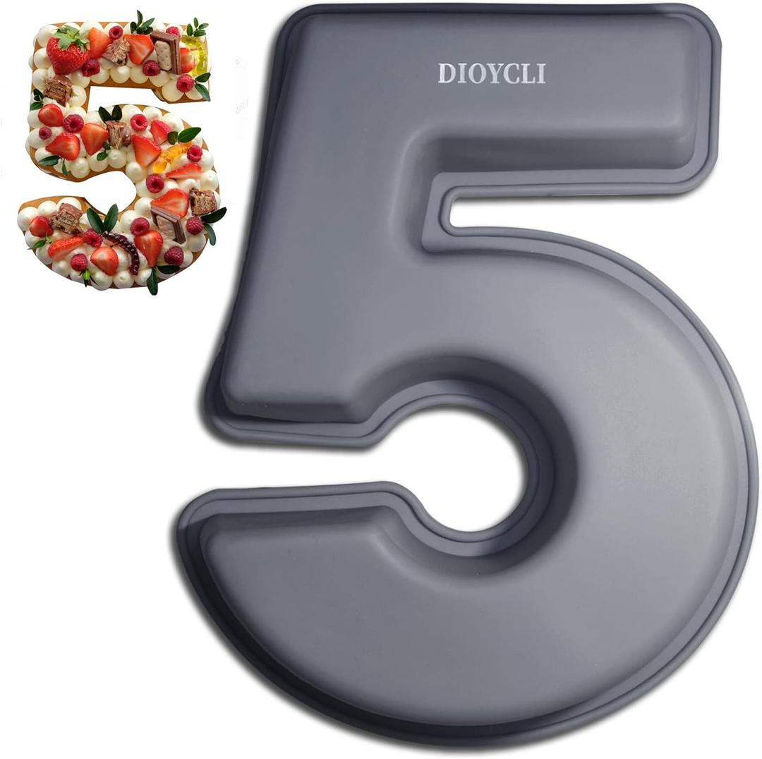 Dioycli Large Number Cake Pans for Baking 3D Cake Silicone Cake Mold DIY Personalized Cake Pan for Birthday and Wedding Anniversary Number 5 Cake Pan of 10 Inch