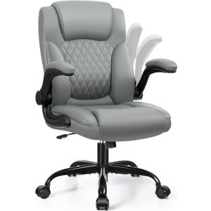 Leather Office Chair, PU Home Computer Desk Chairs with Ergonomic Back Support, 360Swivel FreeSmall Gaming Chair with Wheels and Adjustable Armrests, for Short People Use (1 Pack, Grey)