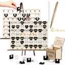 54 Pcs Fun Wedding Guest Book Alternative Set Four in a Row Game for Reception, with Mr & Mrs Wooden Heart Sign Guest Book for Wedding Party Games Ideas, Bridal Shower, Engagement, Anniversary Unique