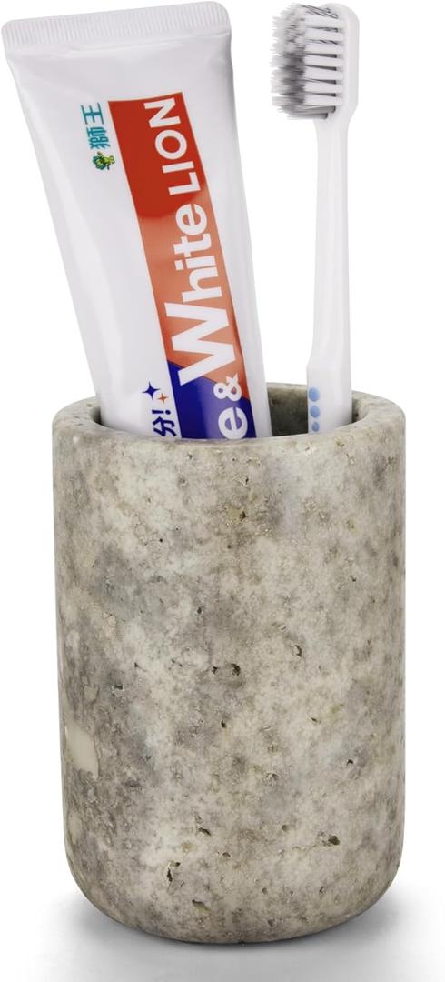 Natural Marble Toothbrush Holder for Bathroom Countertop Toothbrush Waterproof Natural Stone Organizer with Non-Slip MakeupModern Bathroom Storage,Base, Razor(NS033)