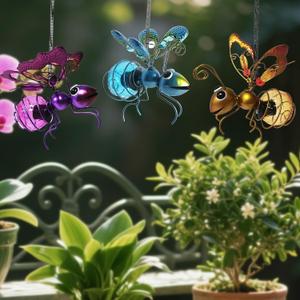 3 Pcs Waterproof Solar Hanging Bee Lights, Metal Bumblebee Figurine LED, Outdoor Garden Balcony Porch Spring Holiday Party Decoration