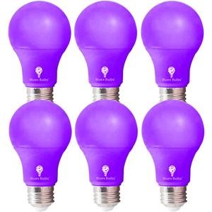 6 Pack BlueX LED A19 Purple Light Bulbs - 9W (60Watt Equivalent) - E26 Base, Party Decoration, Porch, Home Lighting, Holiday Lighting, Decorative Illumination