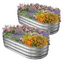 Eclaron Galvanized Raised Garden Bed for Outdoor: 4X2X1ft Durable Metal Vegetable Plant Container Kit - Oval Planter Box for Gardening Flower Trough （2 Pack）
