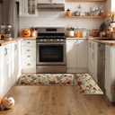 Artoid Mode Ghost Jack-O'-Lantern Pumpkin Flowers Halloween Kitchen Mats Set of 2, Low-Profile Home Decor Kitchen Rugs for Floor - 17x29 and 17x47 Inch