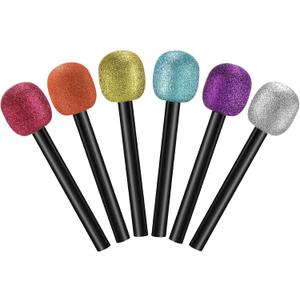 Yaomiao 6 Pcs Fake Microphone Plastic Bling Colorful Glitter Microphone Prop Sparkly Popular Singer Party Favors for Halloween Cosplay Supplies Disco Stage Party Supplies
