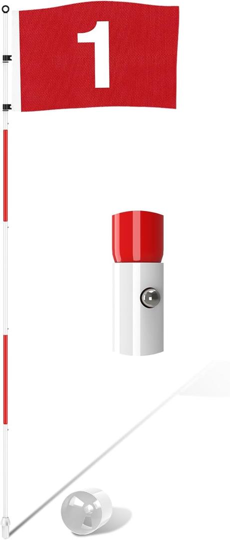 KINGTOP Golf Flagstick 6ft, Portable Five-Section Design for Backyard Practice Putting Green, Driving Range Golf Pin Flag Hole Cup Set, Gift Idea (Version2- Red Flag#1, 1-Pack)