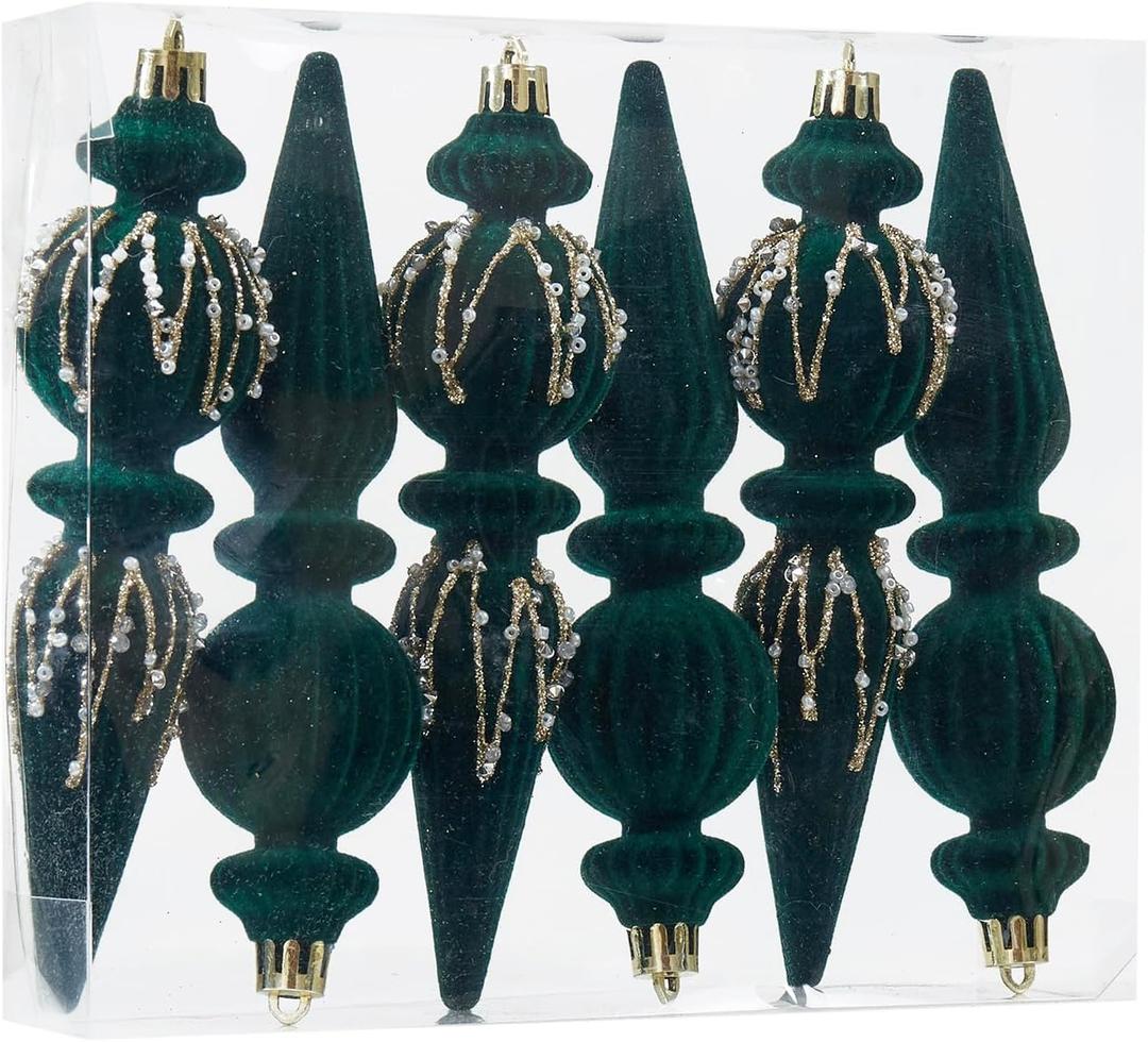 Green Velvet Christmas Ornaments Set,6 Pack Plastic Shatterproof Christmas Ball Hanging Ornaments for Xmas Tree Decorations(6.7Inch)