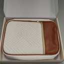 Quilted Vegan Leather Bible Cover, Color-Blocked Bible Cover Case for Women, Large Bible Carrying Case with Handle, Bible Study Supplies & Christian Gift for Women (White & Brown, M/L)