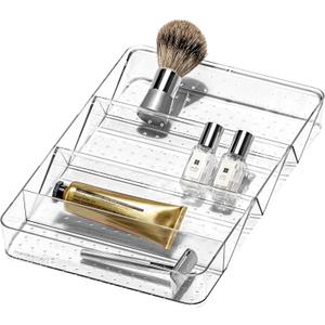 madesmart Angled Storage Tray, Make-up Bathroom Organizer, Lipstick, Razors, Q-Tips, Bath Essentials Angled for Easy-Viewing, Large, Clear