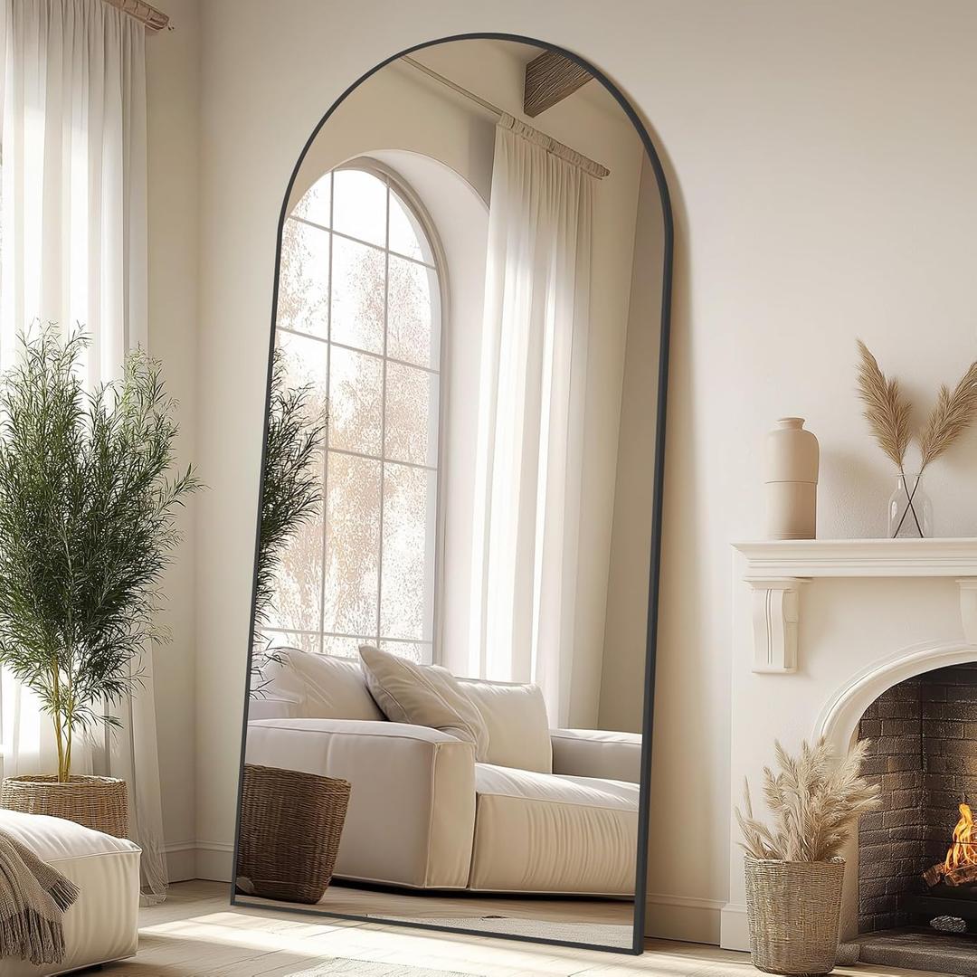 Arched Full Length Mirror, 76"x34" Large Floor Mirror Blake Free Standing Mirror Full Length for Bedroom Living Room Gym, Tempered Glass