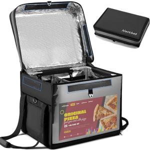 Insulated Food Delivery Bag for Delivery,Magnetic Catering Delivery Box with Support Frame/Cup Holders/Drink Carriers,Great for Catering,Restaurants,Delivery Drivers-XXL Fit 14'' Pizza box