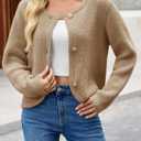 Saodimallsu Womens Cropped Cardigan Sweaters Button Up Long Sleeve Crewneck Fall Dressy Casual Knit Sweater Jackets (Small, Khaki)