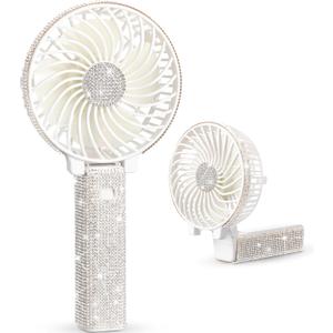 Mudder Rhinestone Bling Handheld Bride Fan Crystal, White, Foldable