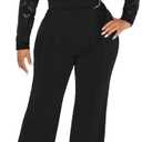 Formal Black Jumpsuits for Women Lace Elegant Dressy Pantsuits Classy Jumpsuits Wide Leg Rompers Plus Size Outfits With Belt, L