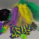 Yolyoo 7 Pieces Mardi Gras Costume Accessory Set Tutu Skirt, Faux Feather Half Mask,Mardi Gras Beads,Long Socks for Women and Girls Multicoloured