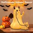 Ghost Walking Dog Statue Decor with LED, Halloween Spooky Ghost Dog Resin Figurine,Cute Light-Up Finger Ghost Decorations for Party, Home, Bedroom, Shelf, Table Centerpiece (Boy)