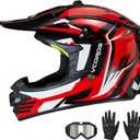 VCOROS Kids Dirt Bike Helmet M-001 Youth Motorcycle Helmet DOT Approved, Astral Red XL