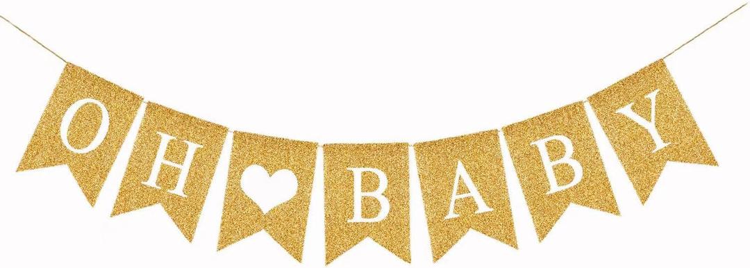 Oh Baby Banner - Prestrung Oh Baby Sign, Golden Baby Shower/Gender Reveal Party Decorations
