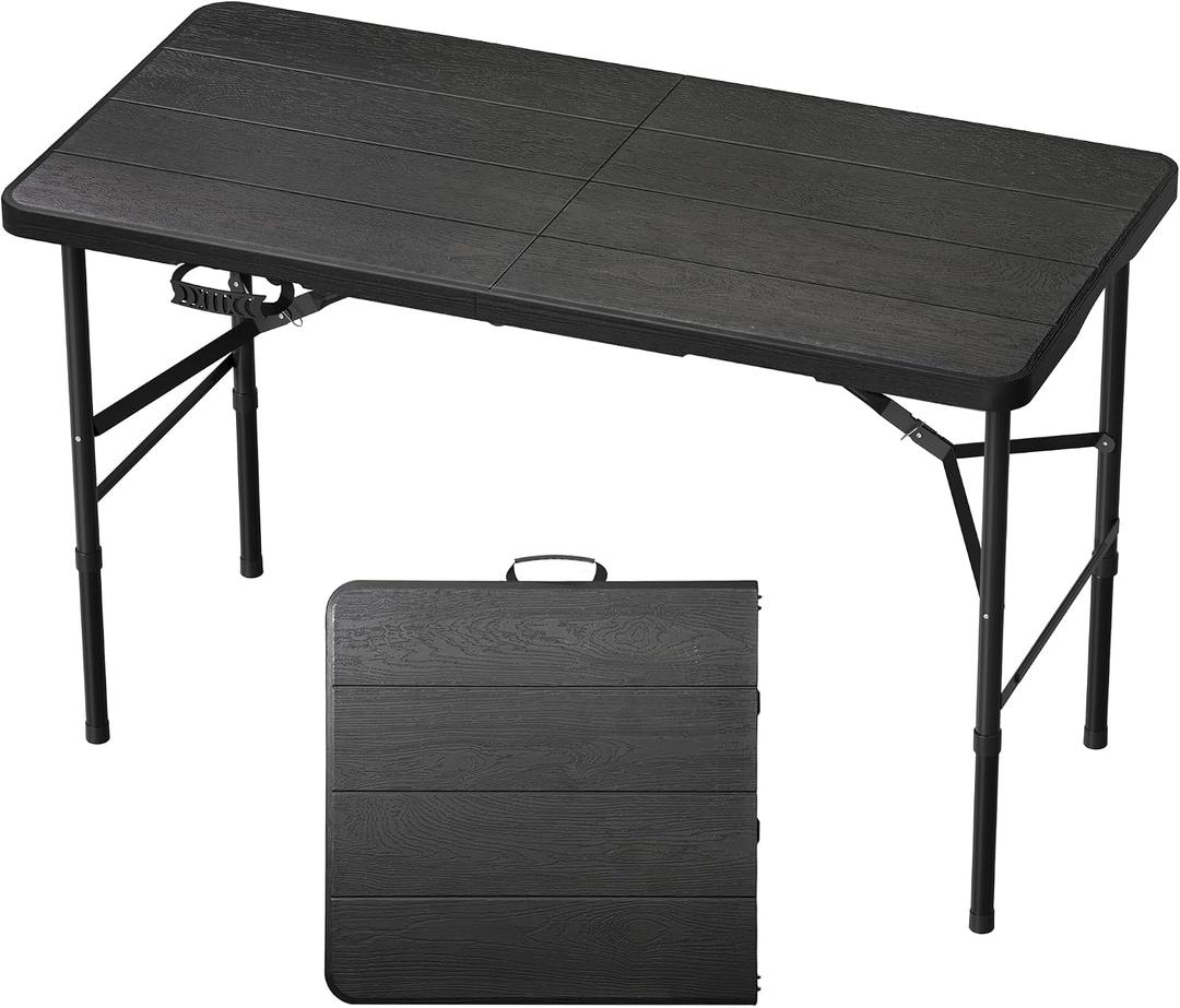 4Ft Folding Table Portable for Indoor Outdoor Wood Grain Black