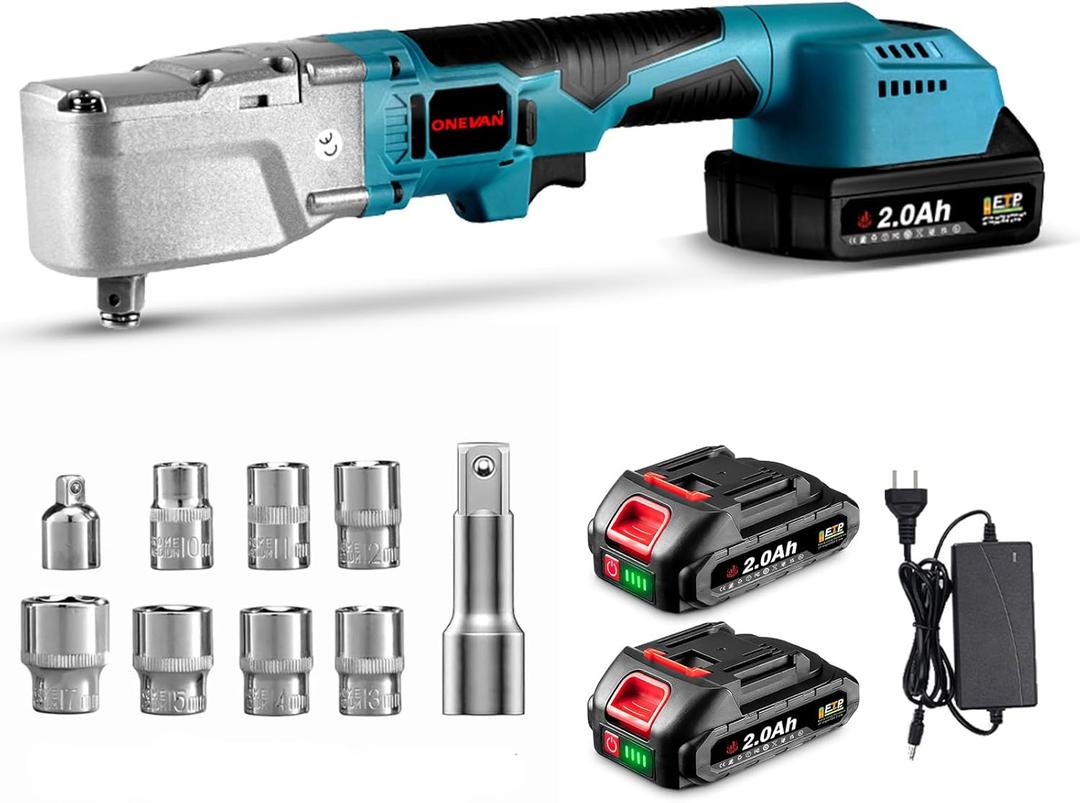 ONEVAN Cordless Electric Ratchet Wrench, 412FT-LBS(550N.m), 1600 RPM, 20V Cordless Ratchet Wrench 1/2 with 2 Pack 2.0Ah Batteries and Fast Charger, 7 Sockets, Adapte ONEVAN Cordless Electric Ratchet Wrench, 412FT-LBS(550N.m), 1600 RPM, 20V Cordless Ratchet Wrench 1/2 with 2 Pack 2.0Ah Batteries and Fast Charger, 7 Sockets, Adapte