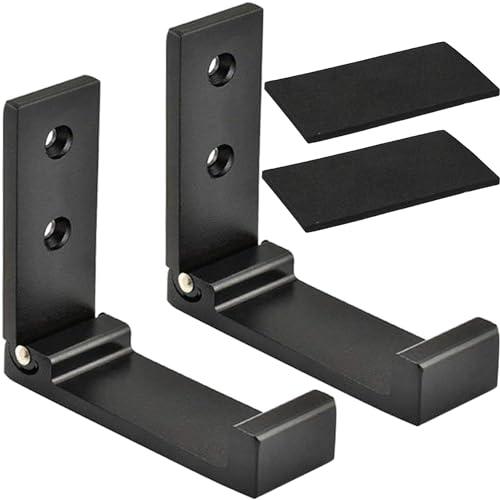 Latomex Folding Coat Hooks, Foldable Wall Hooks for Hanging Aluminum Alloy Cloth Hanger Coat Hanger Headphones Holder Headset Wall Hanger Hook- Pack of 2 (Black)