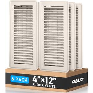 6 Pack Floor Vents Floor Registers 4x12 inch,Heavy Duty Floor Air Vent Covers for Home Floor Wall, Rust Proof Finish Registers Grilles & Vents(White)
