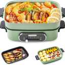 Joydeem 3-in-1 Electric Hot Pot, Multi-use Shabu Shabu Pot with Grill Pan & Steamer, Non-stick Ceramic Oil Coating, UL Listed, JD-HG9088G, Green