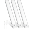 3 Pack Under Cabinet Lights, 52 LED Cold White Rechargeable Under Cabinet Lighting Motion Sensor LED Lights for Kitchen, Counter, Closet, Stairs (12.2 inches Silver)