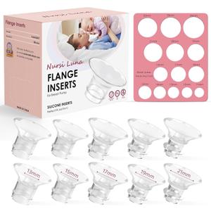 Flange Sizing Kit with 10PCS Flange Inserts 13/15/17/19/21mm, Silicone Breast Pump Flange Insert Kit for 24mm Flanges/Shield Breast Pumps, Pumping Essentials Kit for Moms