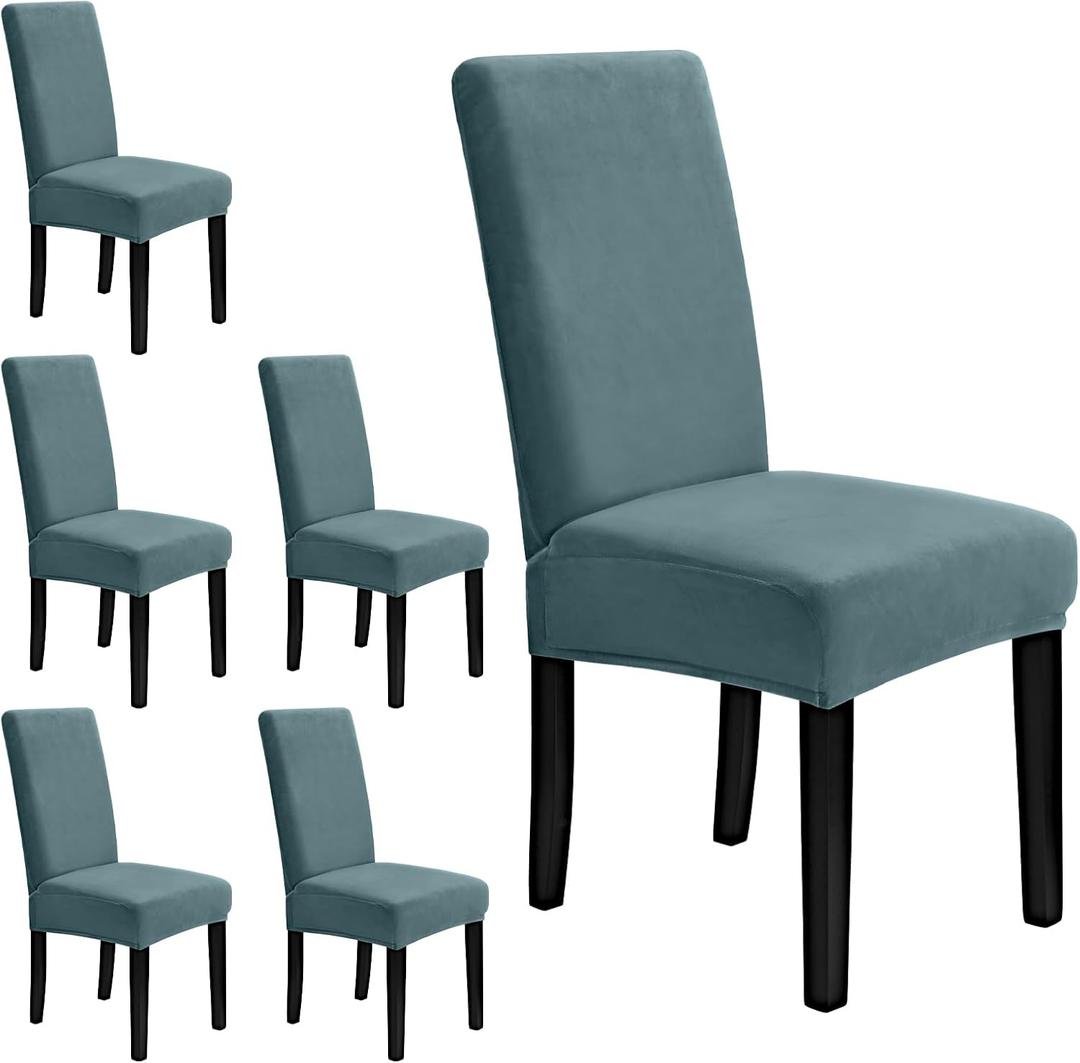 MOSAYT Velvet Stretch Chair Covers for Dining Room Set of 6 - Soft Slipcovers with Thick Removable Fabric for Parsons Chairs, Washable Seat Protectors for Kitchen, Banquet & Home Decor, Teal