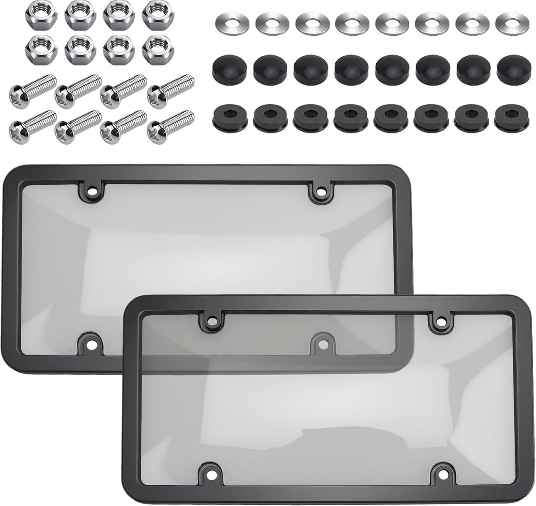 2 Pcs Clear License Plate Covers and Frames,Transparent License Plate Holders with Screws & Caps,Rust-Proof Auto Licenses Plates Protector Shields for Standard US Plates