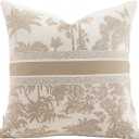Croker Horse Premium Throw Pillow Covers 22x22 Inches - Jungle with Oatmeal Palm Tree Chenille Jacquard Embroidery Decorative Couch Pillow Covers for Living Room Bedroom Sofa Home Dcor