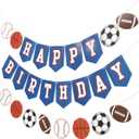 Happy Birthday Sports Banner - Sports Theme Birthday Party Decorations, Happy Birthday Ball Garland Sign, Banner for Boy Birthday Party Decor, Ball Party Supplies Photo Props