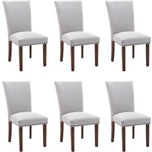 COLAMY Parsons Dining Chairs Set of 2. Upholstered Fabric Dining Room Kitchen Chair with Nailhead Trim and Wood Legs - Light Grey