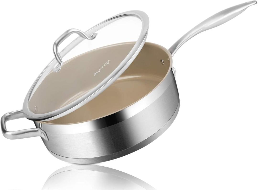 duxtop Ceramic Non-stick Sauté Pan with Lid, 5.5 Quart Deep Skillet