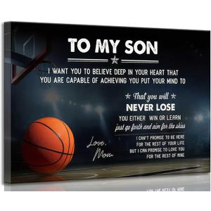 Inspirational Basketball Canvas Wall Art To My Son Inspiring Sports Motivational Quotes Painting Picture Wall Decor Poster Print Artwork for Boy Room Kid Room Bedroom Home Decoration (24L" x 16W", Black-Canvas)