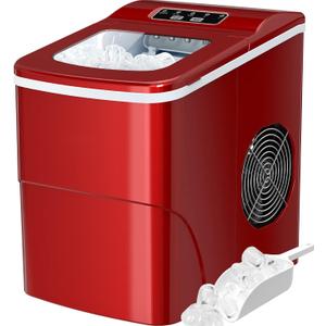 Silonn Ice Maker Machine for Countertop, 9 Bullet Cubes Ready in 6 Minutes, 26lbs 24Hrs Portable Self-Cleaning, 2 Sizes of Bullet-Shaped Home Kitchen Office Bar Party, Red